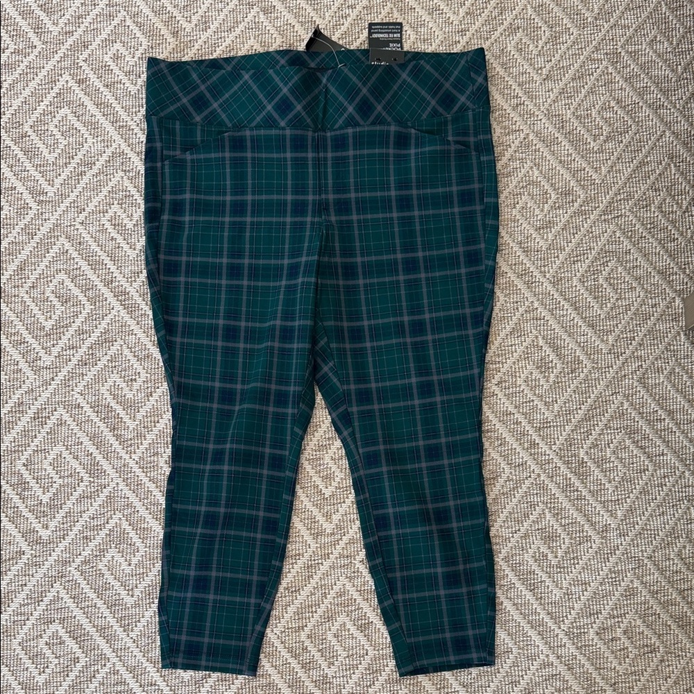 Torrid Green & Blue Plaid Pocket Pixie Skinny Studio Luxe Ponte Pants, Size 2R